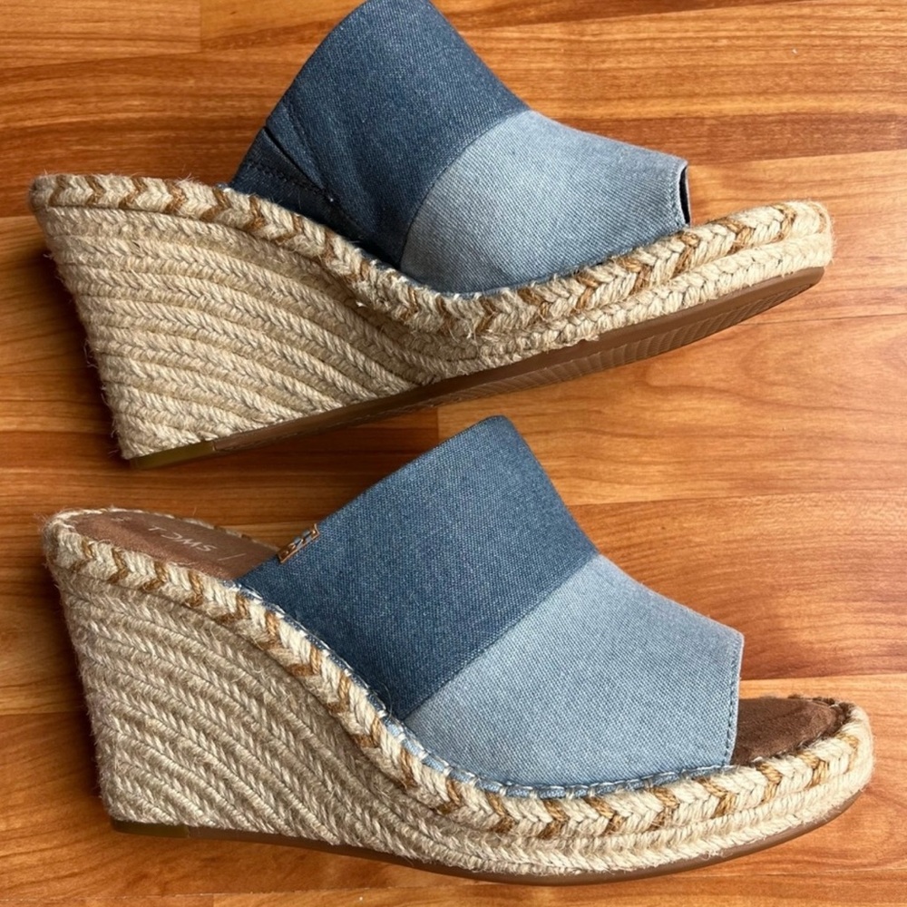 Toms Blue Denim Wedges